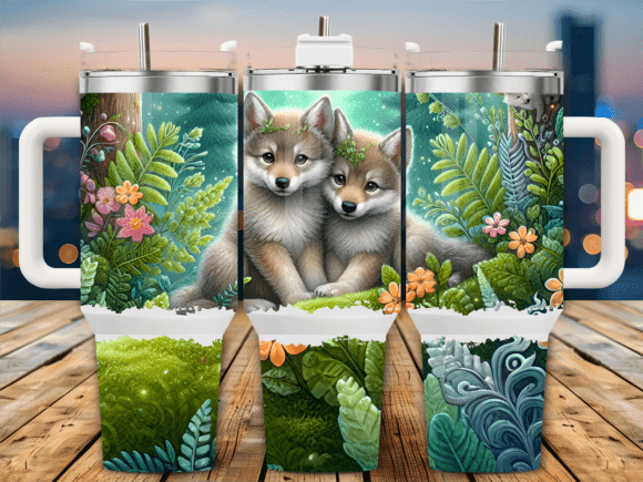 Adorable Foxes Green Forest Tumbler Wrap Graphics