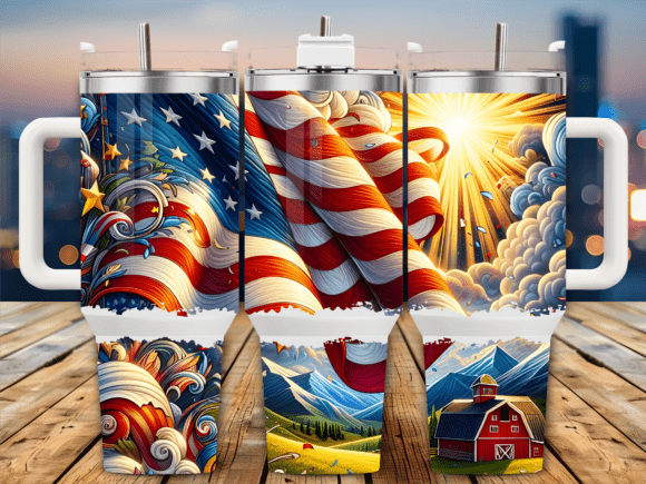 American Flag over Farm Tumbler Wrap Graphics
