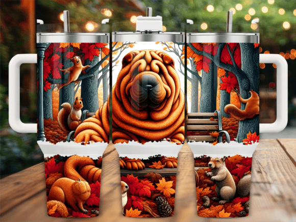 Autumn Shar Pei Forest Dog 40oz Tumbler Graphics