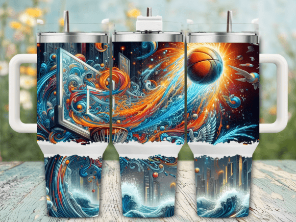 Basketball Galaxy Cityscape Tumbler Wrap Graphics