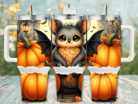 Bat and Pumpkin Halloween 40oz Tumbler Graphics