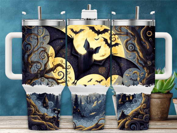 Bats Full Moon Halloween 40oz Tumbler Graphics
