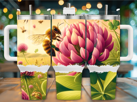Bee on Pink Flower 40oz Tumbler Wrap Graphics