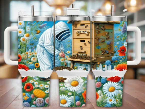 Beehive Bee Floral Garden 40oz Tumbler Graphics for Tumbler Wraps