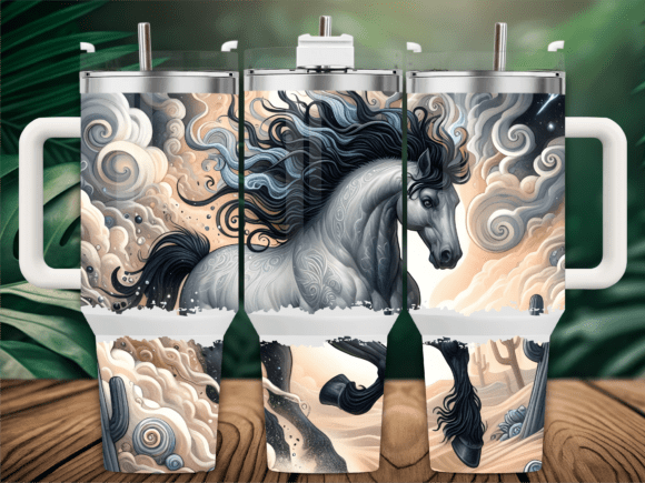 Black Horse Clouds Art 40oz Tumbler Graphics for Tumbler Wraps