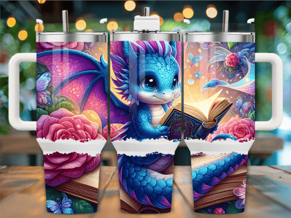 Blue Baby Dragon Reading 40oz Tumbler Embroidery Review