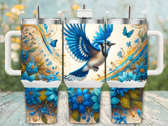 Blue Jay Butterflies Tumbler Wrap Graphics