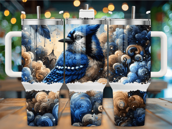Blue Jay in Stormy Clouds 40oz Tumbler Graphics