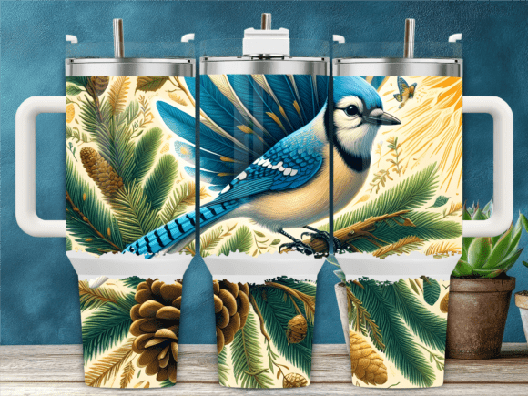 Blue Jay Pinecones 40oz Tumbler Wrap Graphics