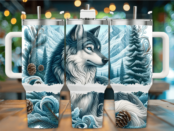 Blue Wolf Snowy Forest 40oz Tumbler Wrap Graphics