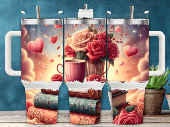 Books, Hearts Roses Love 40oz Tumbler Graphics for Branding