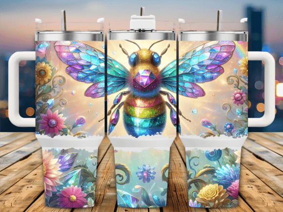 Bumblebee on Purple Flowers 40oz Tumbler Graphics