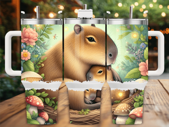Capybara Nest Floral Tumbler Wrap Graphics