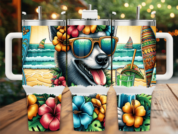 Cool Beach Dog Shades 40oz Tumbler Wrap Graphics