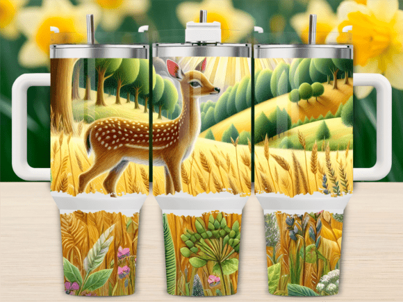 Country Field Deer Art 40oz Tumbler Wrap Graphics