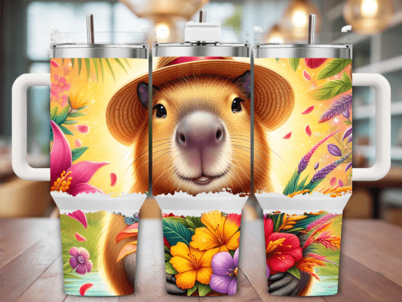 Cute Capybara Hat Flowers 40oz Tumbler Graphics