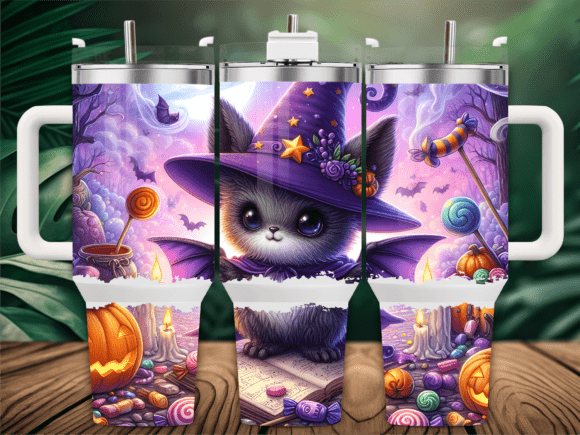 Cute Halloween Cat Witch 40oz Tumbler Graphics