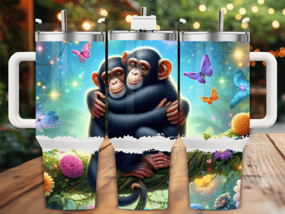 Cute Monkey Hug Jungle Tumbler Wrap Graphics