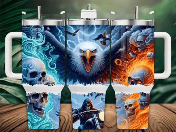 Fierce Eagle Skull Fire 40oz Tumbler PNG Graphics