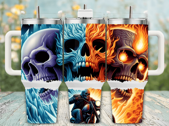 Fiery Skull Flames Tumbler Wrap Graphics