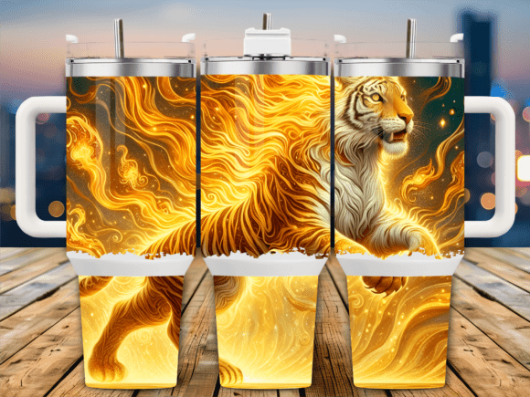 Fiery Tiger Golden Flames 40oz Tumbler Graphics for Branding