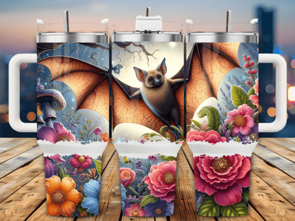 Floral Bat Flower Halloween 40oz Tumbler Graphics
