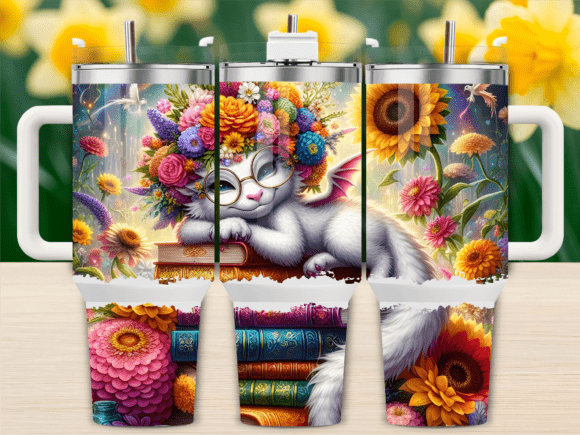 Floral Cat Dragon Books 40oz Tumbler Design Review
