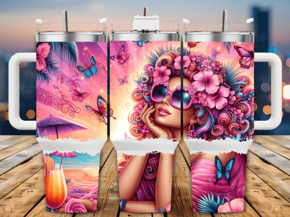 Floral Summer Girl Vibes 40oz Tumbler Graphics