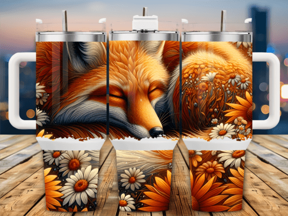Fox Among Daisy Flowers 40oz Tumbler Graphics
