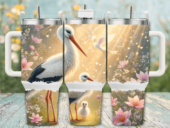 Golden Stork Flowers 40oz Tumbler Wrap Graphics