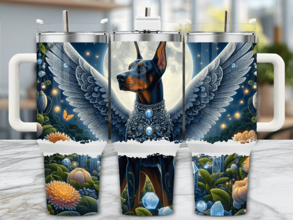 Guardian Doberman Angel 40oz Tumbler Graphics for Editorial Use