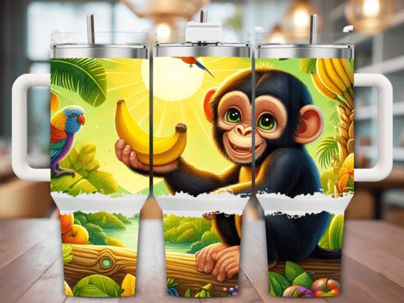 Happy Banana Monkey 40oz Tumbler Wrap Graphics