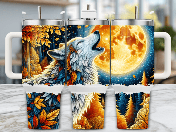 Howling Wolf Moonlight Fall 40oz Tumbler Graphics