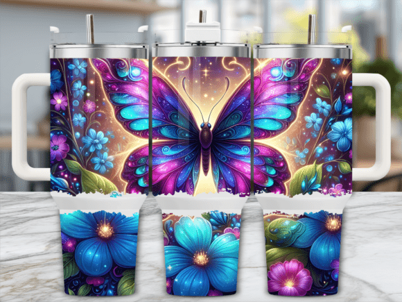 Mystic Blue Butterfly Tumbler Wrap Graphics