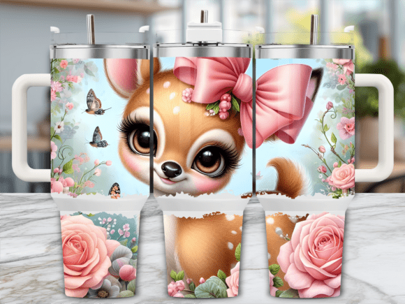 Pink Bow Baby Deer Tumbler Wrap Graphics