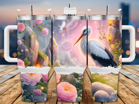 Pink Floral Stork Rocks 40oz Tumbler Graphics