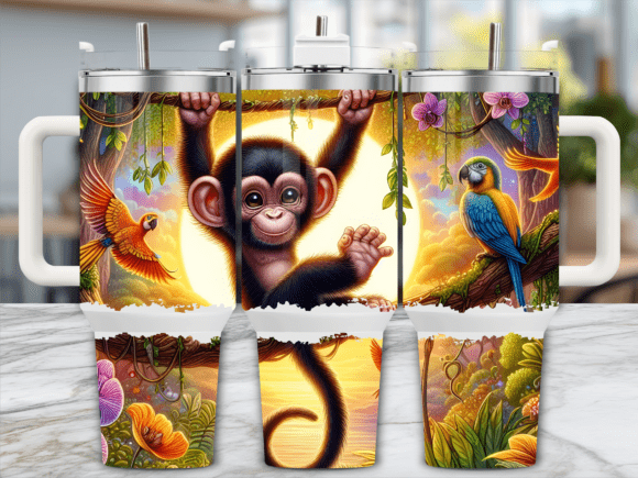 Playful Monkey Jungle Tumbler Wrap Graphics