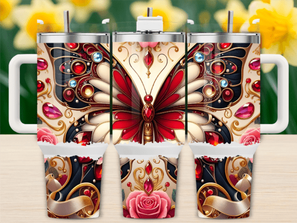 Red Elegant Butterfly 40oz Tumbler Wrap Graphics