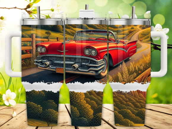 Red Vintage Farm Road 40oz Tumbler Wrap Graphics