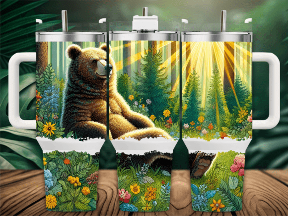Relaxing Brown Bear Nature Tumbler Wrap Graphics