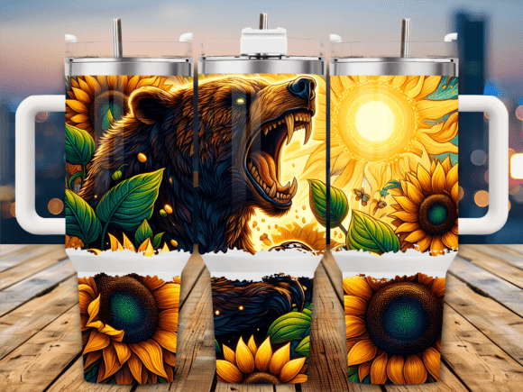 Roaring Bear Sunflower 40oz Tumbler Wrap Graphics