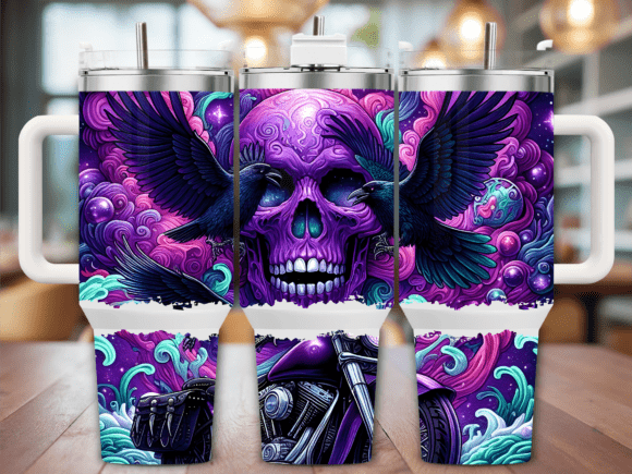 Skull Raven Motorcycle Tumbler Wrap Graphics