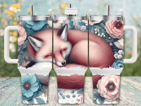 Sleeping Fox Flowers Winter 40oz Tumbler Graphics