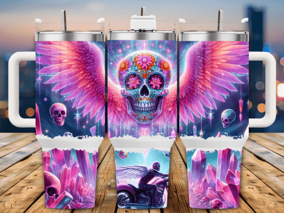 Sugar Skull Wings Tumbler Wrap Graphics