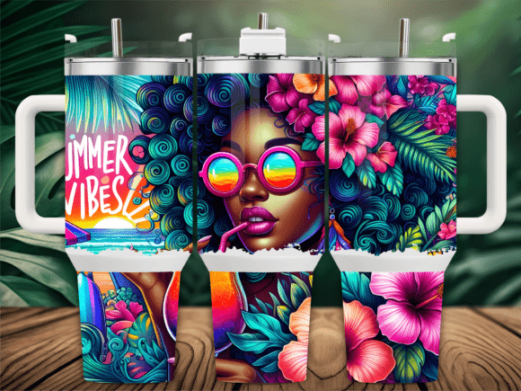 Summer Vibes Tropical Girl 40oz Tumbler Graphics for Branding