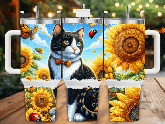 Sunflower Black Cat Tumbler Wrap Graphics