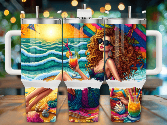 Sunset Beach Girl Summer 40oz Tumbler Graphics