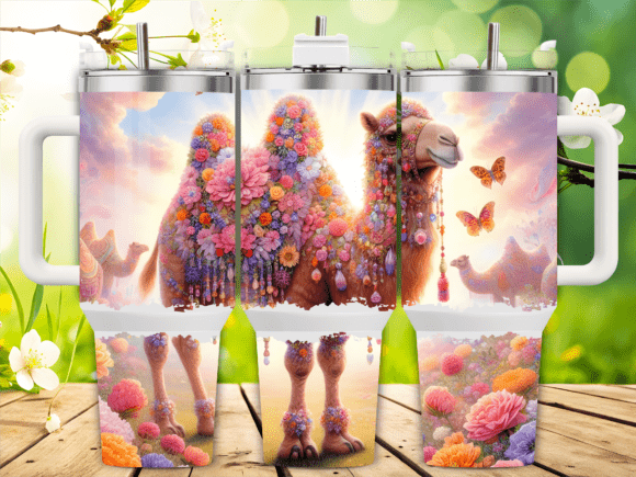 Whimsical Camel Flowers Tumbler Wrap Graphics