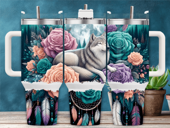 White Fox Floral Forest 40oz Tumbler Graphics for Branding