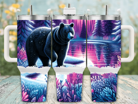 Winter Night Forest Bear Tumbler Wrap Graphics
